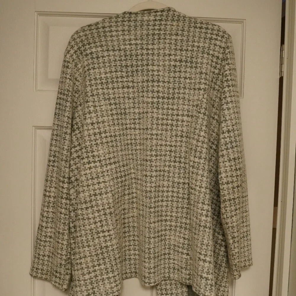 Mo-Ka 2X Open Front Draped Cardigan Olive Cream Textured Jacket - Picture 4 of 4